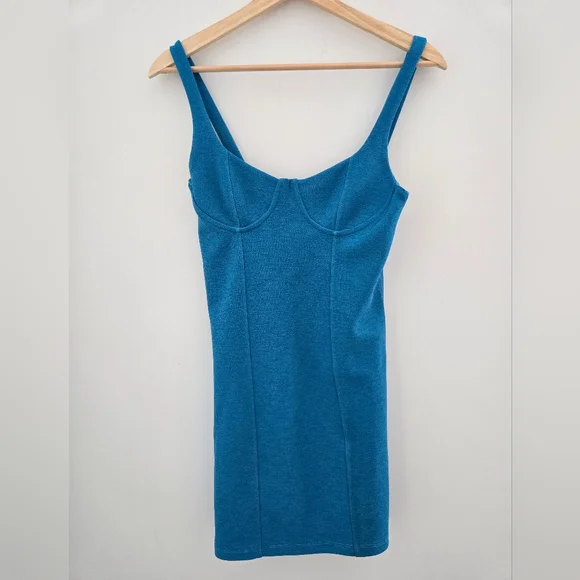 NWT Zara Teal Bodycon Mini Dress – Sleeveless Bustier Fit, Size S - Picture 1 of 4